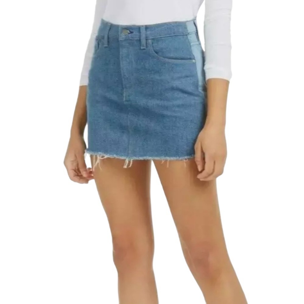 HUDSON Viper Mini Two Tone Blue Jean Frayed Hem Skirt 26